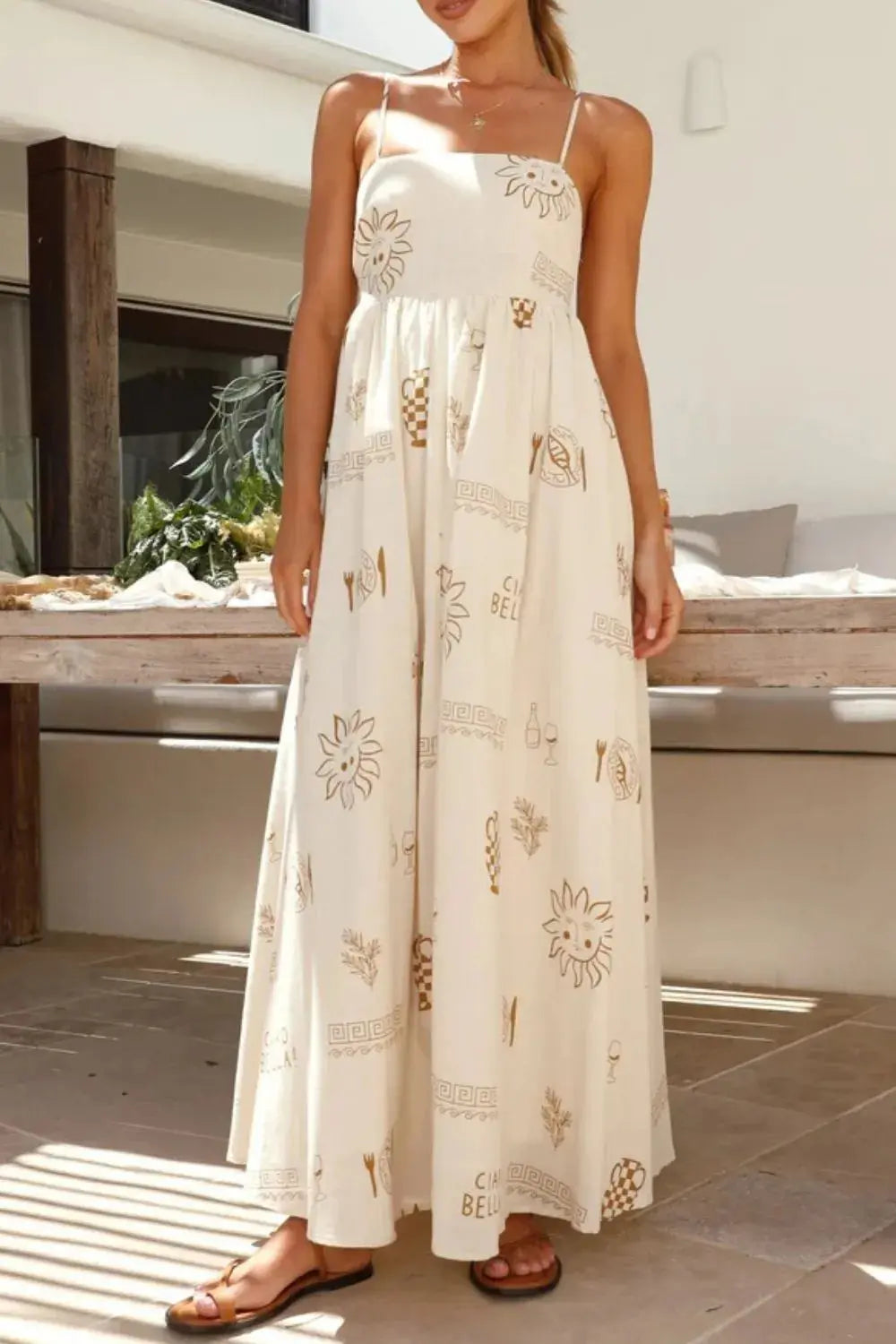 Vestido Maxi Cami con Cuello Cuadrado Estampado eprolo