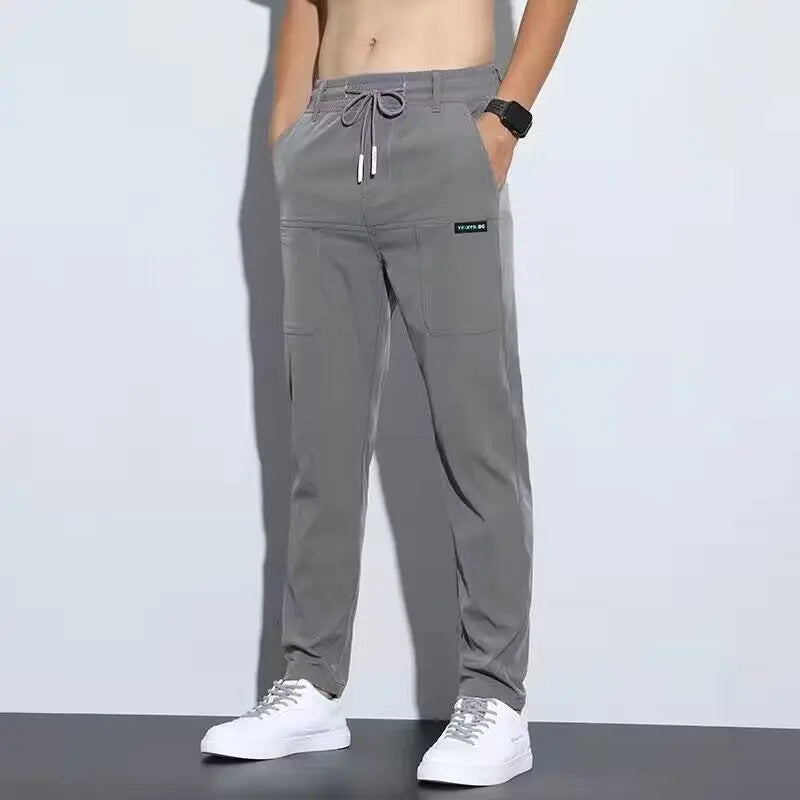 Pantalones finos de seda de hielo para hombres, hombres de negocios, pantalones casuales, pantalones deportivos holgados de pierna recta de moda eprolo
