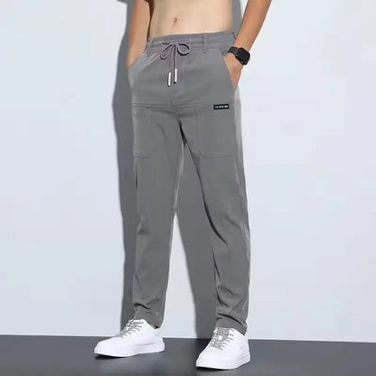 Pantalones finos de seda de hielo para hombres, hombres de negocios, pantalones casuales, pantalones deportivos holgados de pierna recta de moda eprolo