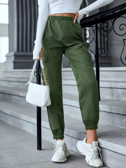 Pantalones de cintura elástica de tamaño completo con bolsillos eprolo
