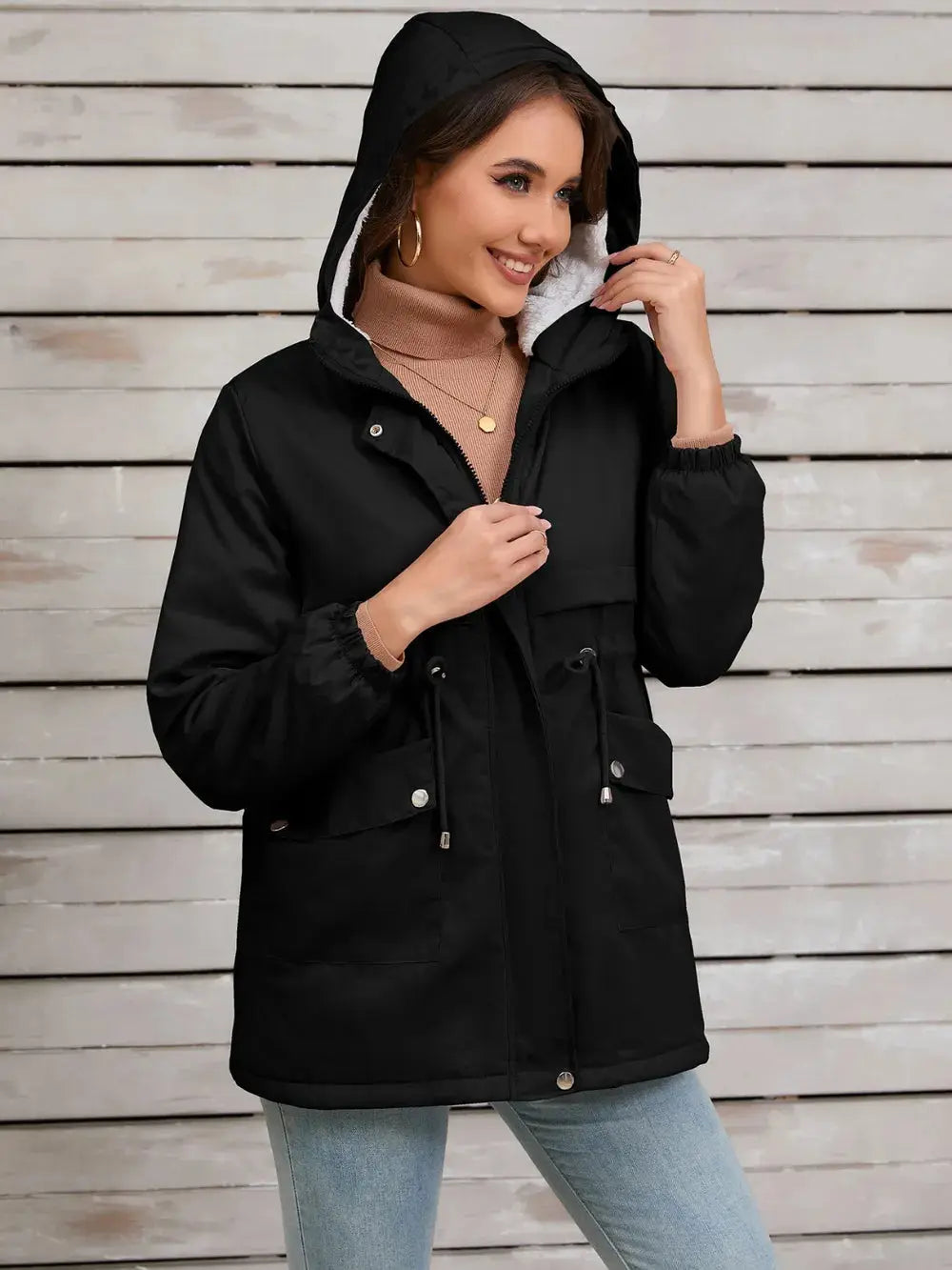 Chaqueta de manga larga con capucha y cordón eprolo