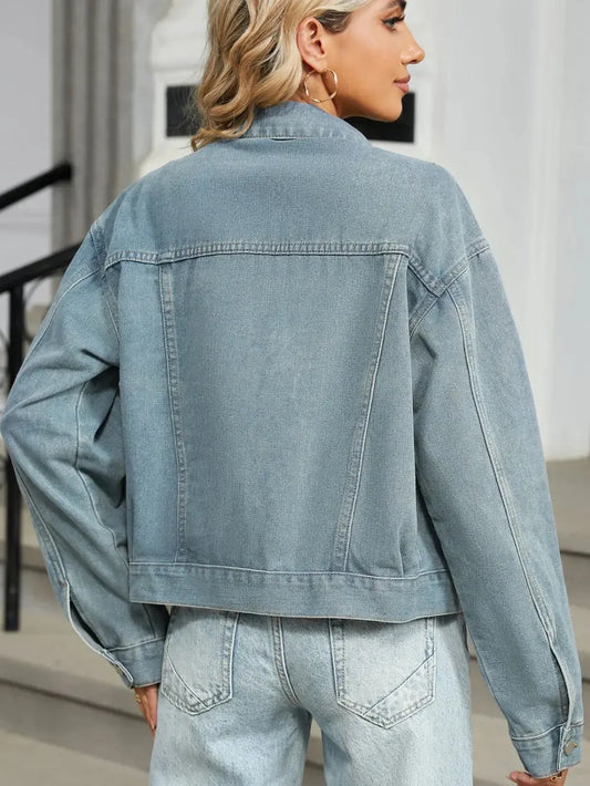 Chaqueta vaquera de manga larga con botones y ribete de cuentas y diamantes de imitación eprolo