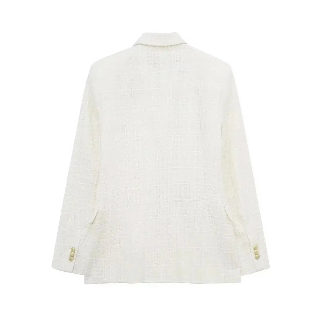 Chaqueta de traje de doble botonadura con textura de color sólido retro nueva de otoño europeo y americano para mujer eprolo