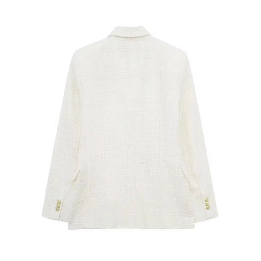 Chaqueta de traje de doble botonadura con textura de color sólido retro nueva de otoño europeo y americano para mujer eprolo