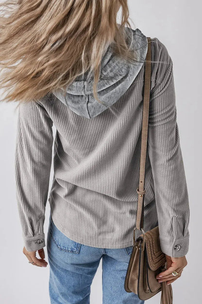 Chaqueta con capucha de manga larga con botones y cordón ajustable eprolo