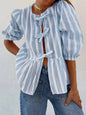 Camisa con manga globo y cuello redondo atado eprolo