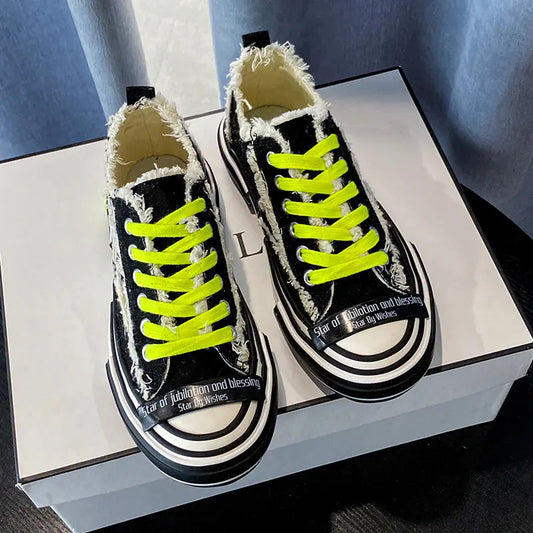 Zapatillas de lona retro para mujer con suela gruesa Skinluminova