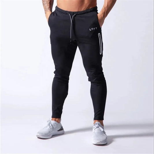 Black Jogging pants para hombre, deportivos, de algodón, slim fit, ideales para correr, entrenar o hacer bodybuilding.