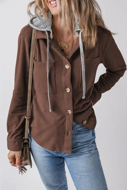 Chaqueta con capucha de manga larga con botones y cordón ajustable eprolo