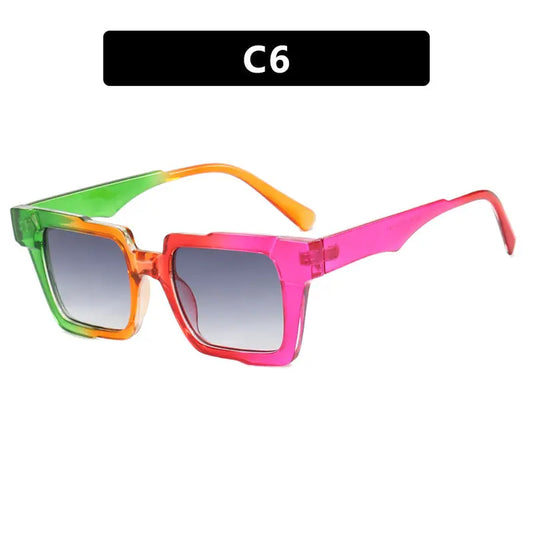Montura de gafas cuadradas con bloqueo de color, lentes planas antiluz azul, montura de gafas de moda, sensación de alta gama, personalidad exagerada, femenina eprolo