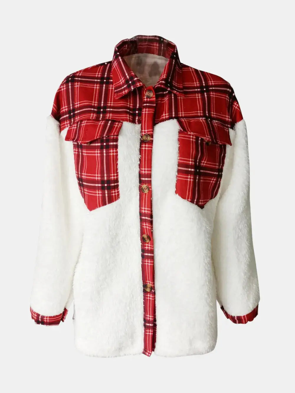 Fuzzy Button Up Long Sleeve Jacket - Skinluminova