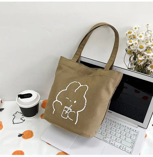 Ins Bolso de Lona Con Estampado De Oso Japonés Femenino Nueva Moda Pequeño Fresco Bolso de Mano de Clase Estudiantil eprolo
