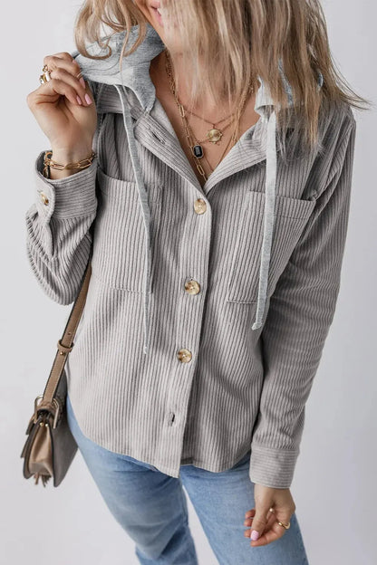 Chaqueta con capucha de manga larga con botones y cordón ajustable eprolo