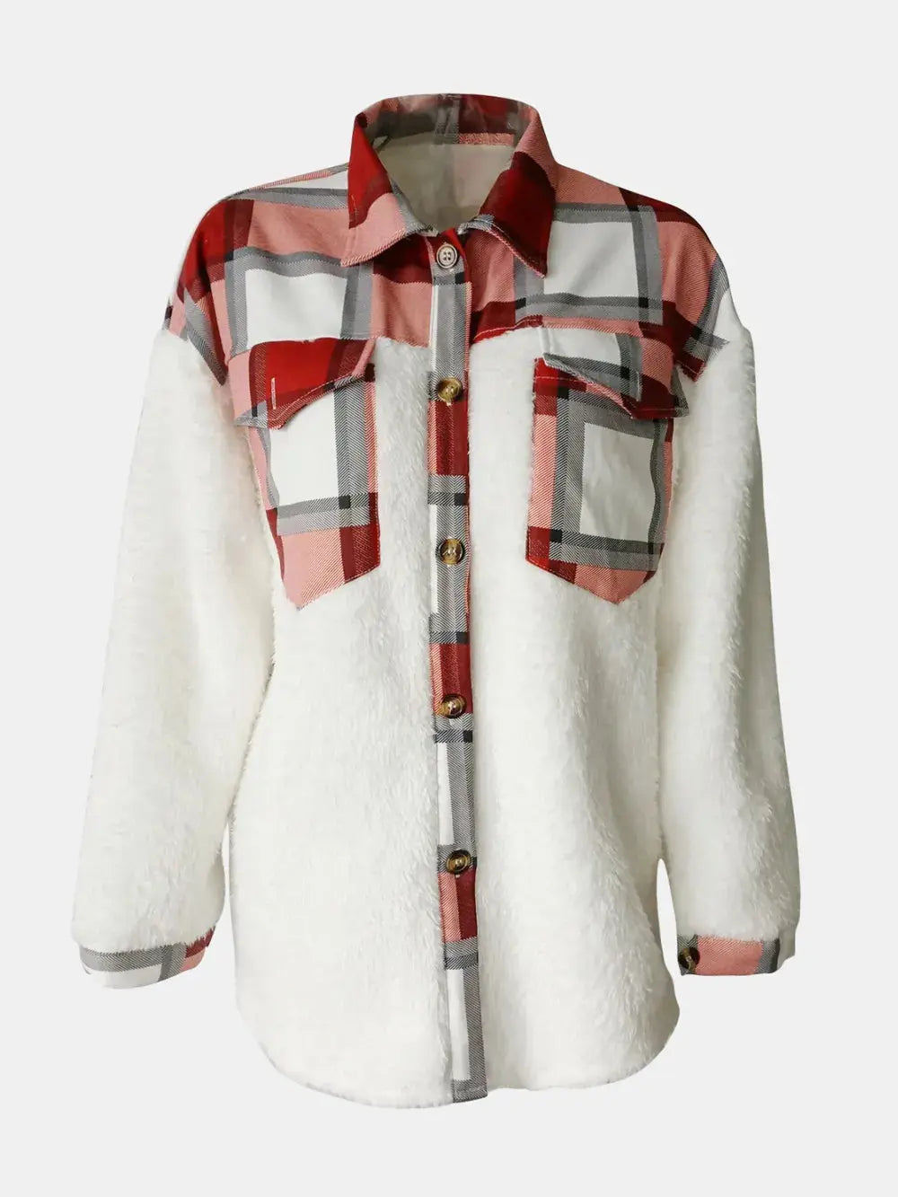 Fuzzy Button Up Long Sleeve Jacket - Skinluminova