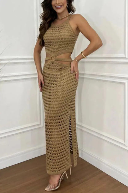 Vestido de suéter con cuello redondo con abertura recortada eprolo