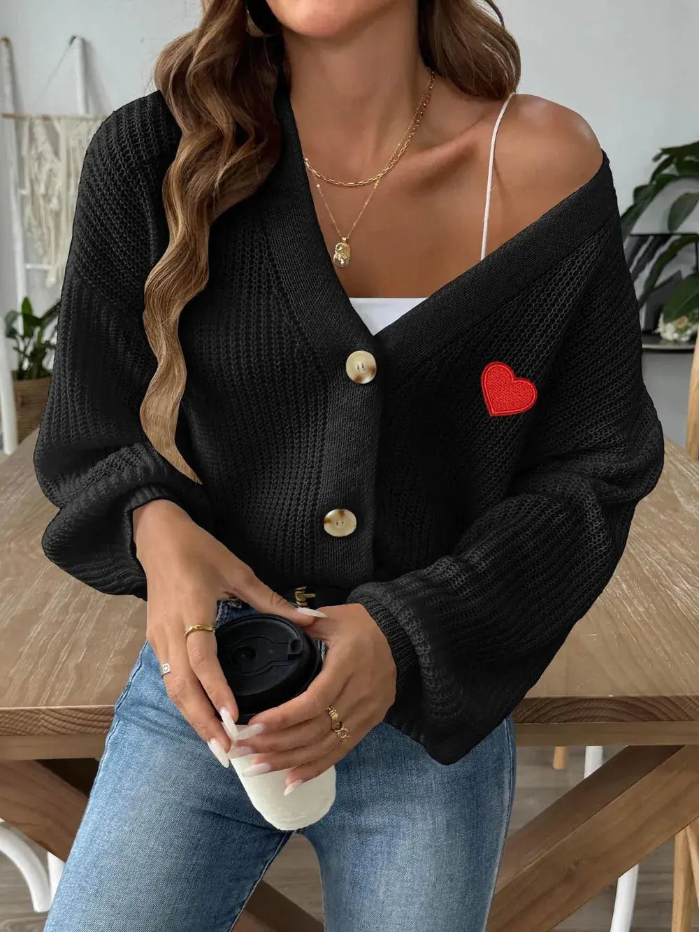 Mujer Otoño/Invierno Nueva Colección Love Stickers Chaqueta de botones cortos Suéter eprolo