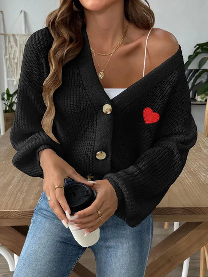 Mujer Otoño/Invierno Nueva Colección Love Stickers Chaqueta de botones cortos Suéter eprolo