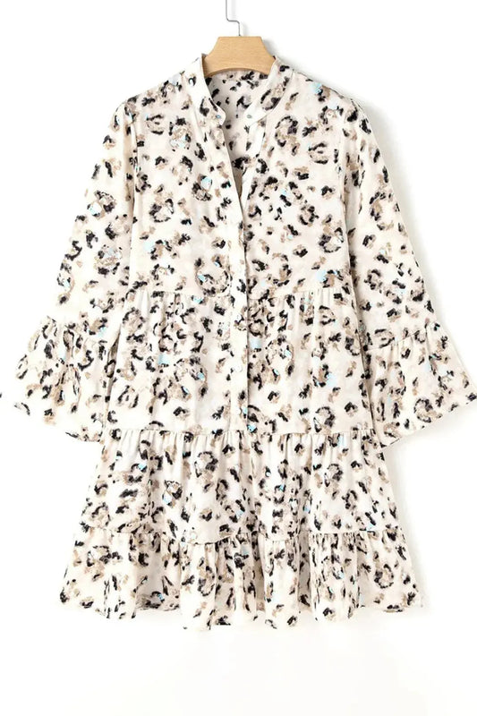 Vestido de leopardo de manga larga con muescas eprolo