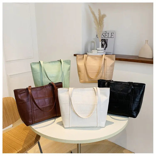 Bolso grande de verano para mujer Nueva versión coreana Bolso de hombro casual de gran capacidad Textura Bolso de mano de color sólido eprolo