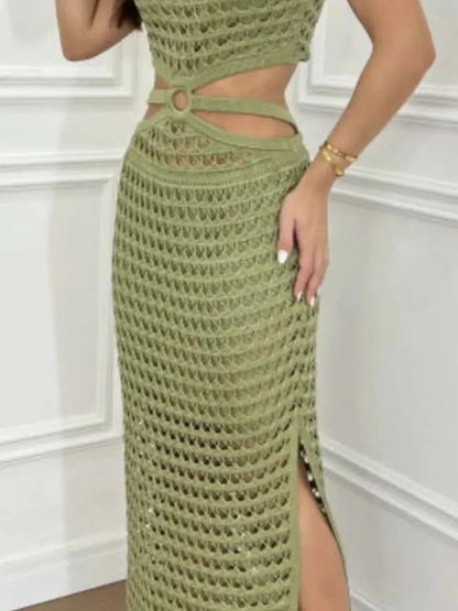 Vestido de suéter con cuello redondo con abertura recortada eprolo