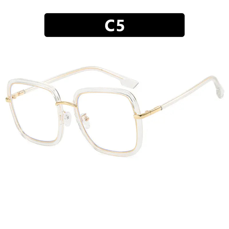Montura de gafas de forma cuadrada, adecuada para miopía, lente plana TR90 antiluz azul, montura grande, apariencia lisa, montura de gafas adelgazante y moderna eprolo