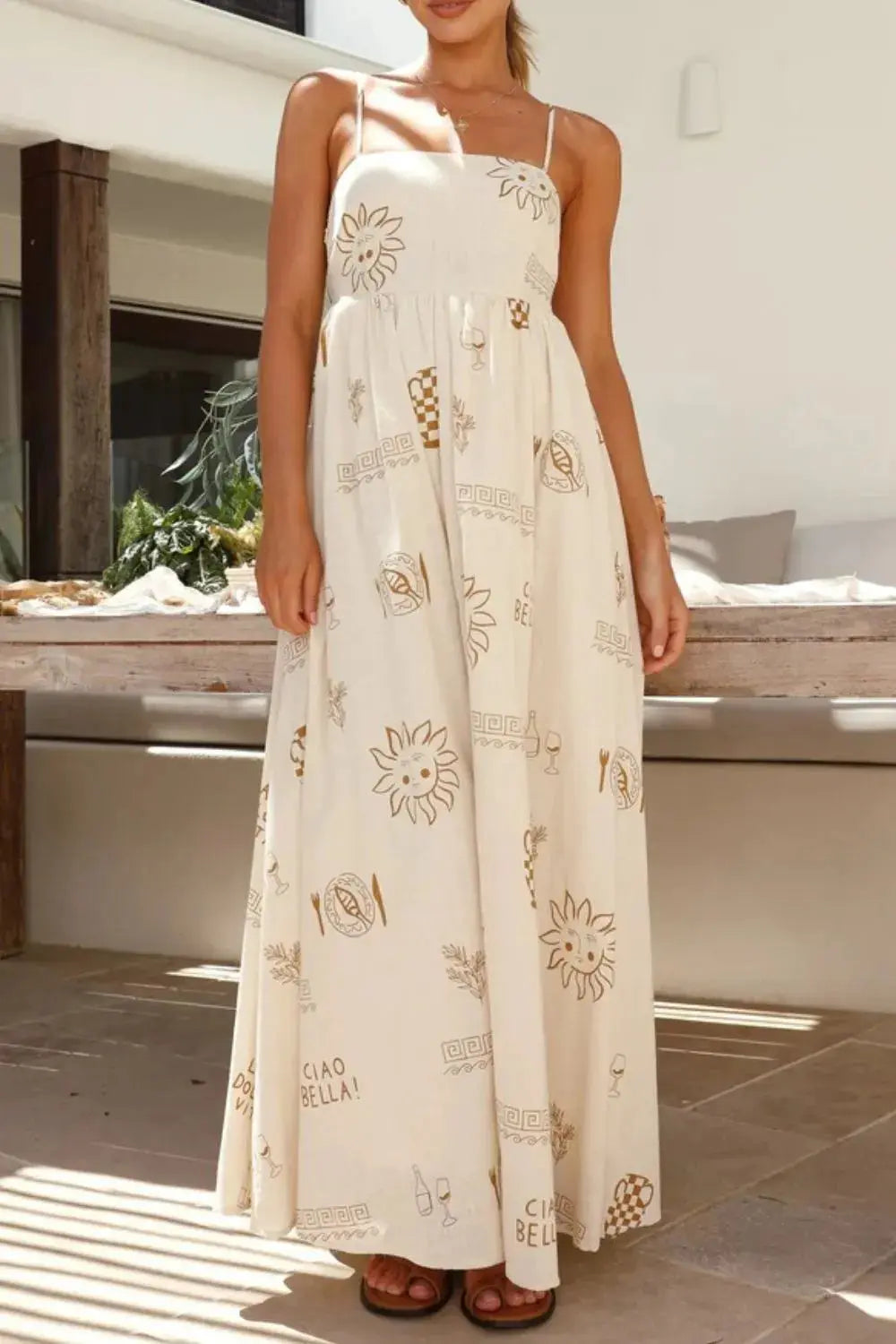 Vestido Maxi Cami con Cuello Cuadrado Estampado eprolo