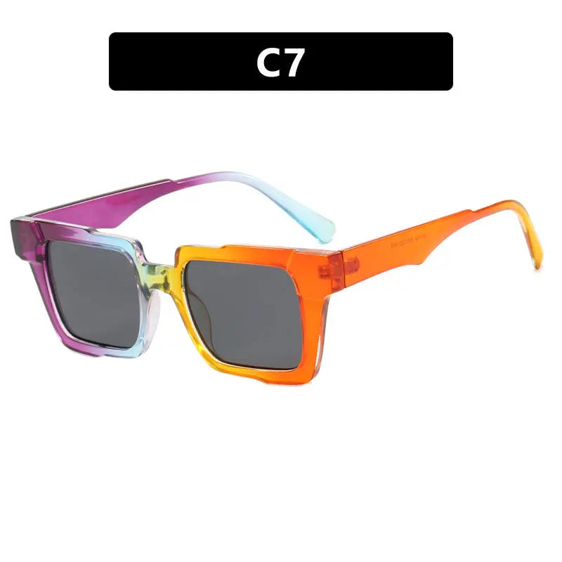 Montura de gafas cuadradas con bloqueo de color, lentes planas antiluz azul, montura de gafas de moda, sensación de alta gama, personalidad exagerada, femenina eprolo