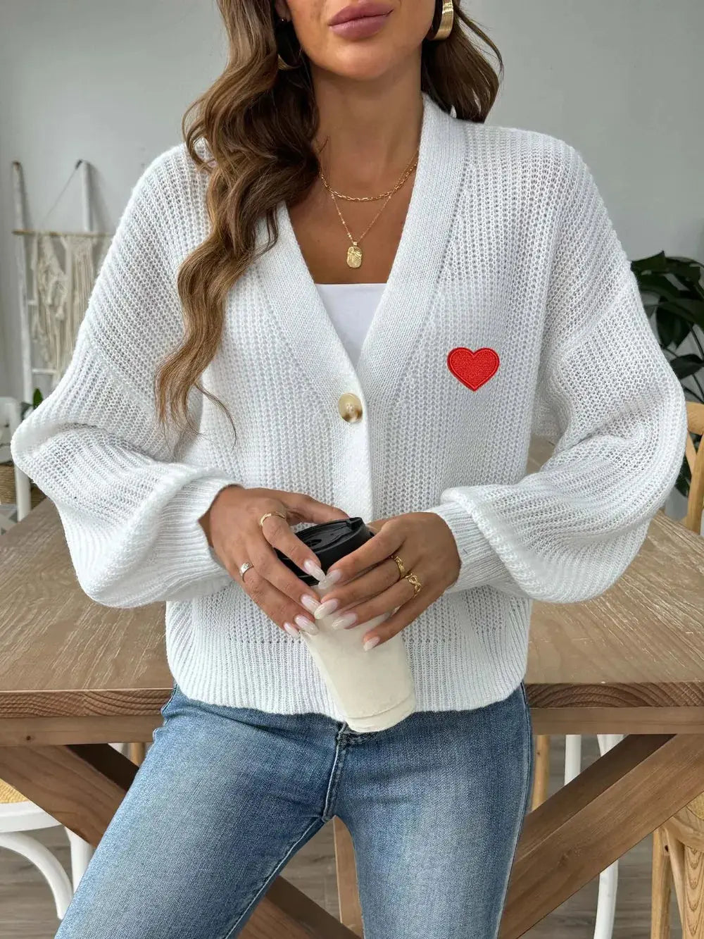 Mujer Otoño/Invierno Nueva Colección Love Stickers Chaqueta de botones cortos Suéter eprolo