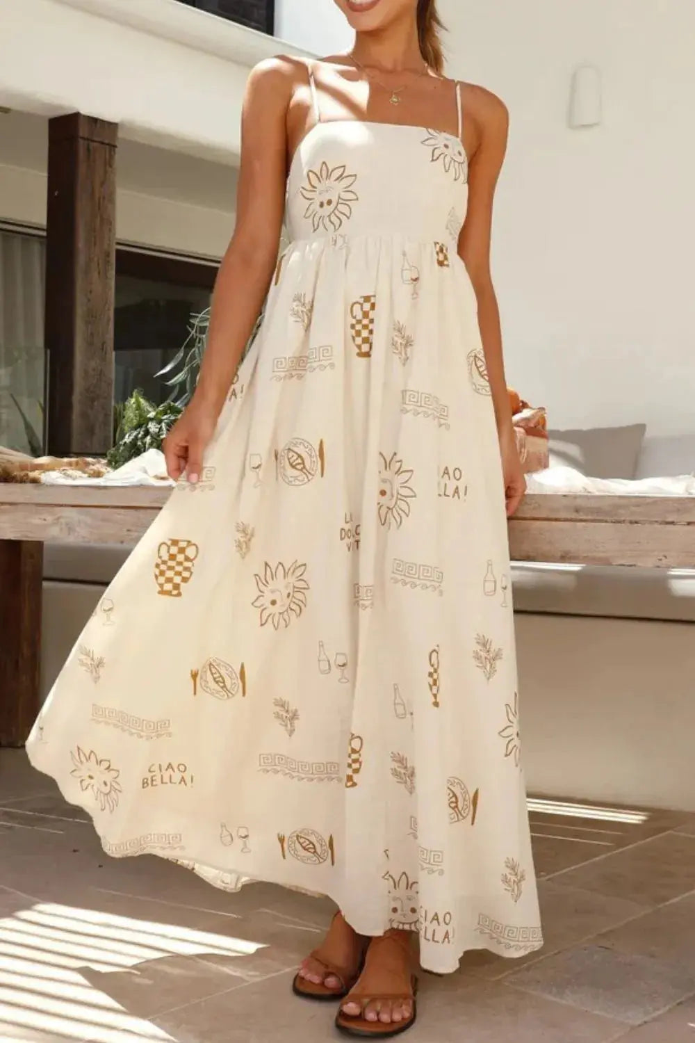 Vestido Maxi Cami con Cuello Cuadrado Estampado eprolo