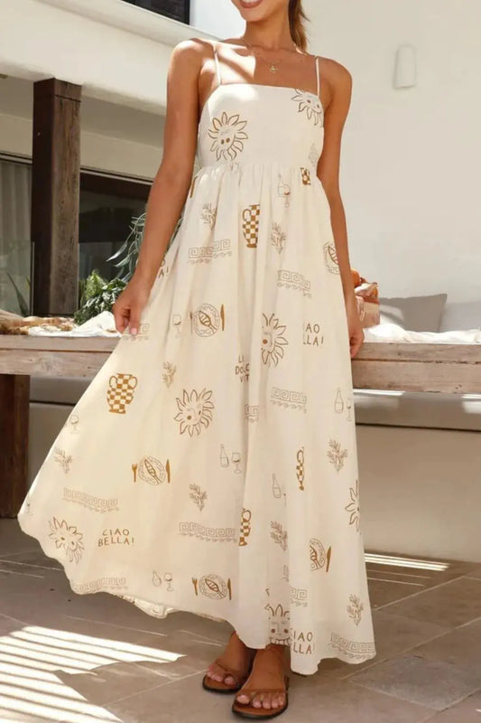 Vestido Maxi Cami con Cuello Cuadrado Estampado eprolo