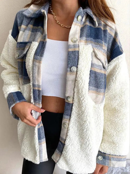 Fuzzy Button Up Long Sleeve Jacket - Skinluminova