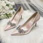 Vestido de novia zapatos de novia de cristal vestido de satén champán zapatos de dama de honor tacones de aguja blancos eprolo