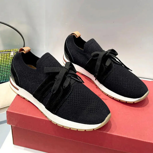 Zapatillas deportivas con cordones, tejido de mosca, transpirables, casuales de suela gruesa eprolo