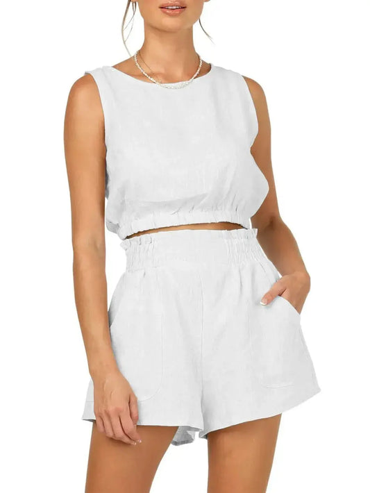 Conjunto de top sin mangas y pantalón corto con cuello redondo eprolo