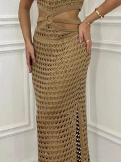 Vestido de suéter con cuello redondo con abertura recortada eprolo