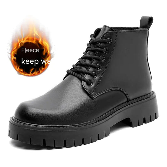 Cálidas botas de cuero de caña alta con suela gruesa (6 agujeros) Skinluminova