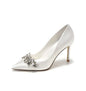 Vestido de novia zapatos de novia de cristal vestido de satén champán zapatos de dama de honor tacones de aguja blancos eprolo