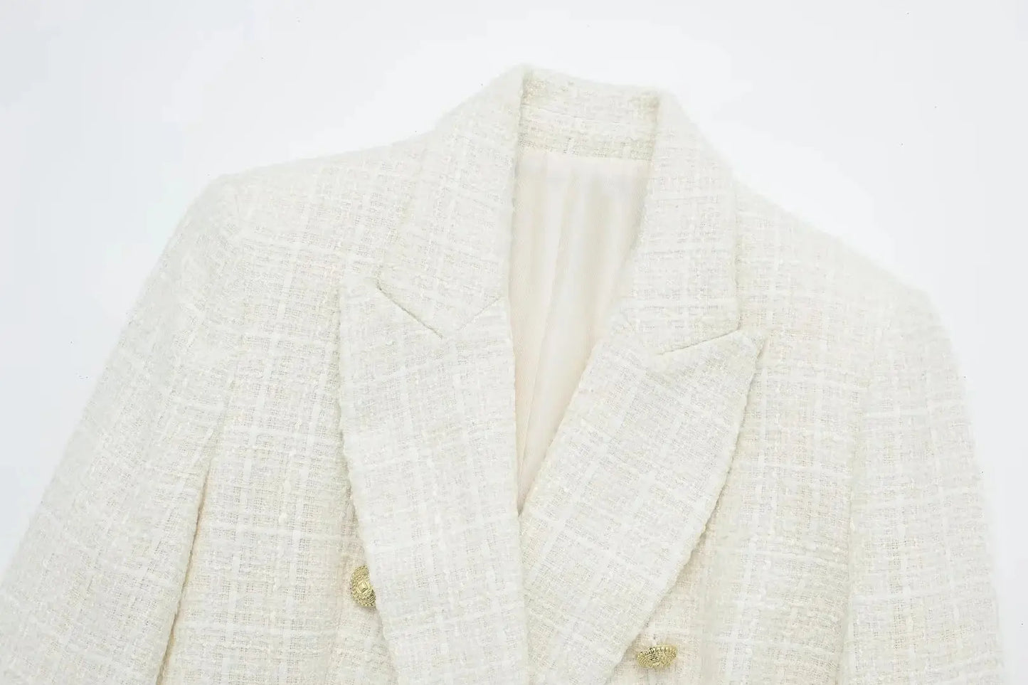 Chaqueta de traje de doble botonadura con textura de color sólido retro nueva de otoño europeo y americano para mujer eprolo