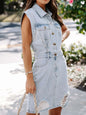 Cárdigan denim falda larga de color sólido temperamento de algodón vestido de viaje eprolo