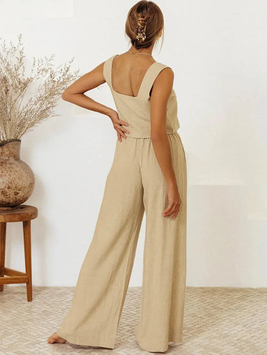 Conjunto de top y pantalón sin mangas con cuello cuadrado eprolo