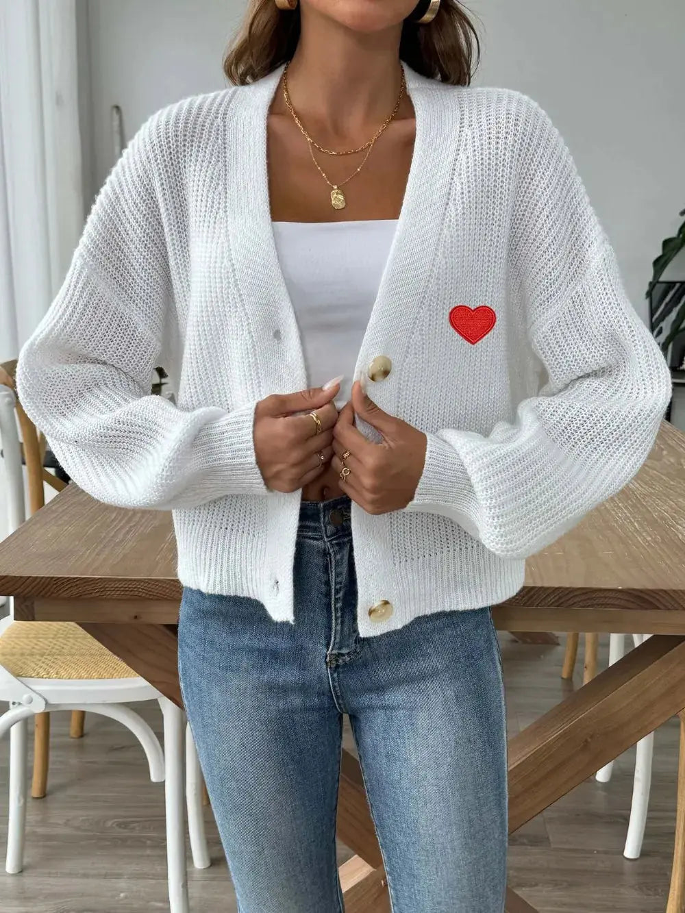 Mujer Otoño/Invierno Nueva Colección Love Stickers Chaqueta de botones cortos Suéter eprolo