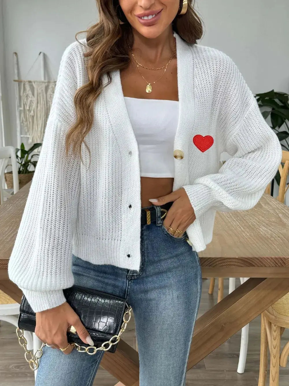 Mujer Otoño/Invierno Nueva Colección Love Stickers Chaqueta de botones cortos Suéter eprolo