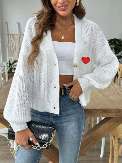 Mujer Otoño/Invierno Nueva Colección Love Stickers Chaqueta de botones cortos Suéter eprolo