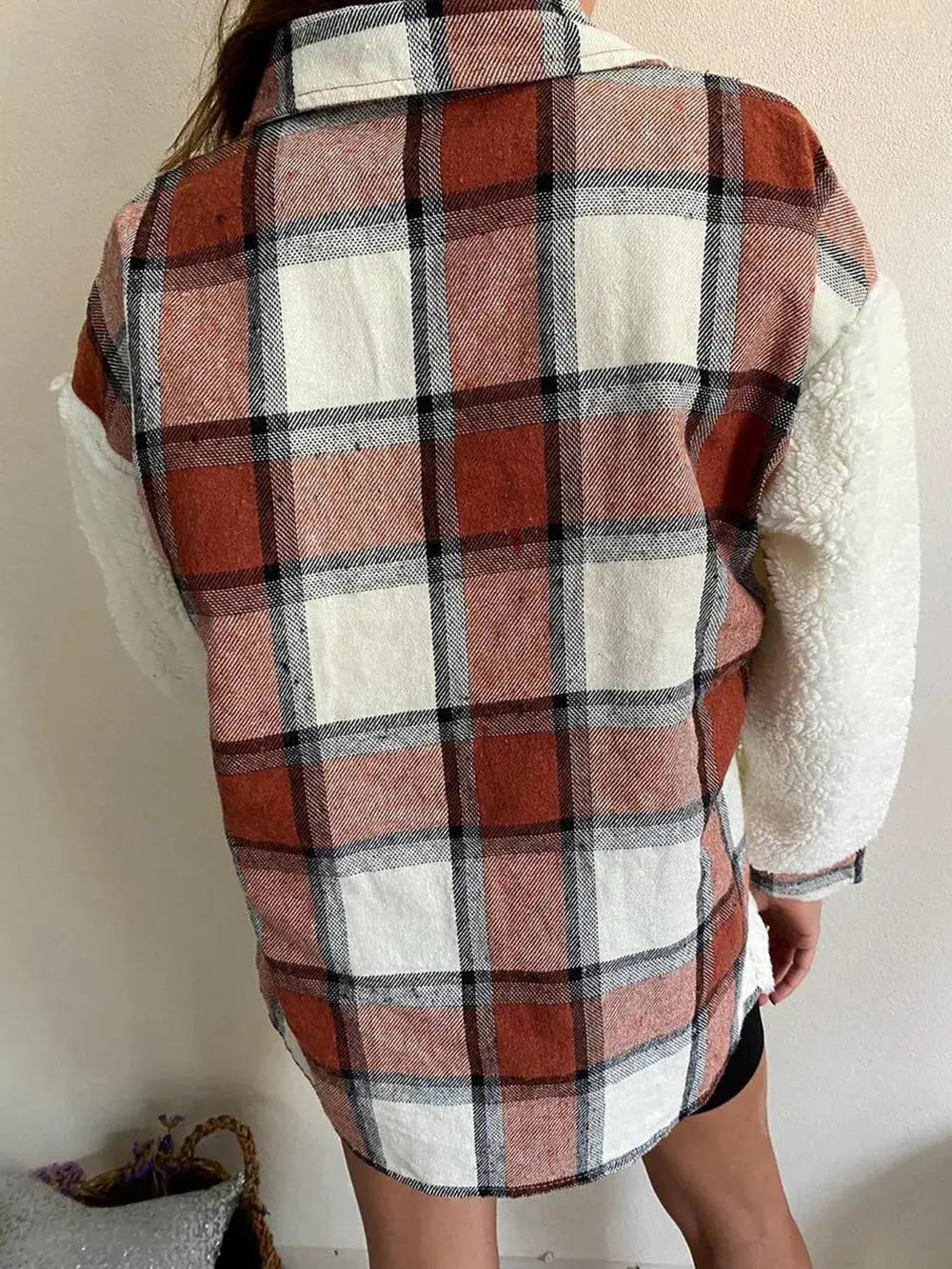 Fuzzy Button Up Long Sleeve Jacket - Skinluminova