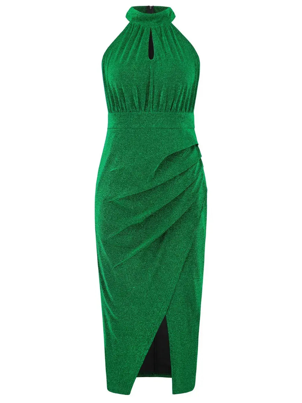 Vestido sin mangas con cuello alto fruncido con abertura eprolo