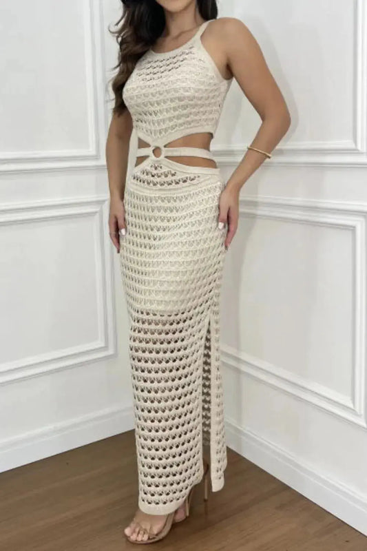 Vestido de suéter con cuello redondo con abertura recortada eprolo