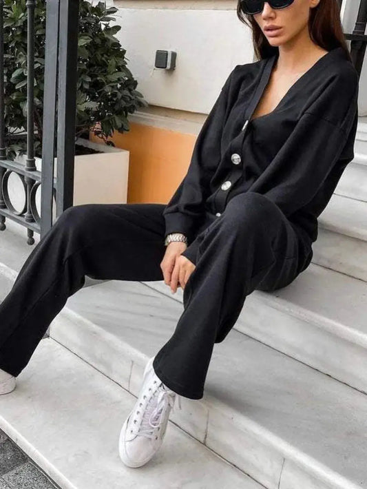 Conjunto de pantalón y blusa de manga larga con botones de tamaño completo eprolo