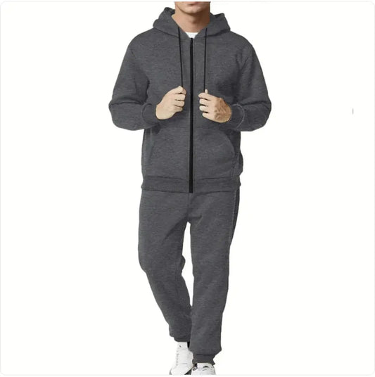 Casual Solid Color Hooded Zip Cardigan Set Skinluminova