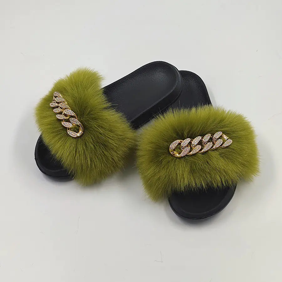 Chanclas de piel de zorro sintética de peluche, pantuflas de moda Skinluminova