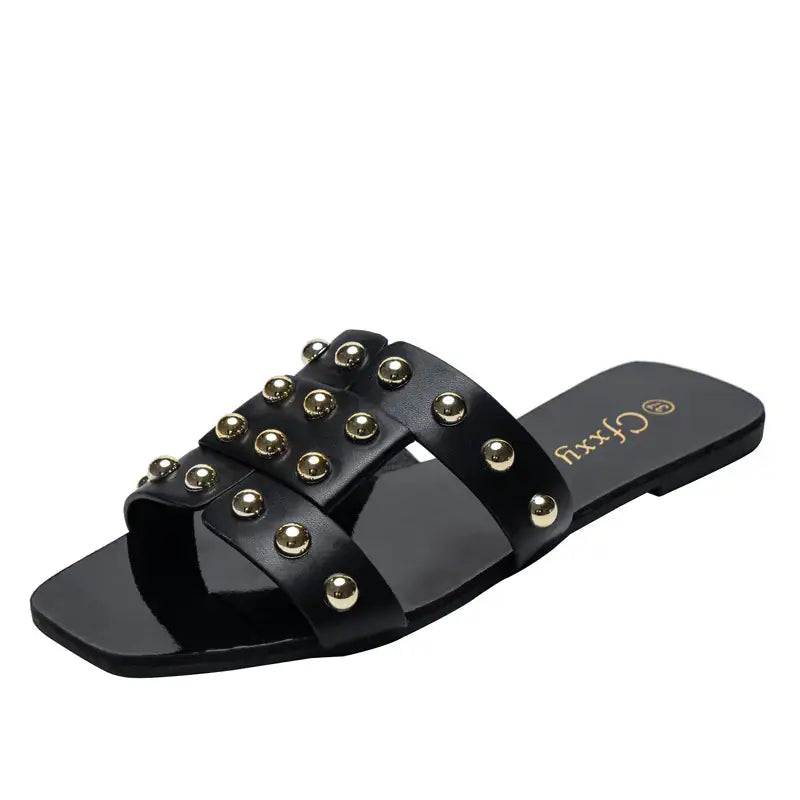 Sandalias planas con remaches de moda para uso casual de mujer Skinluminova
